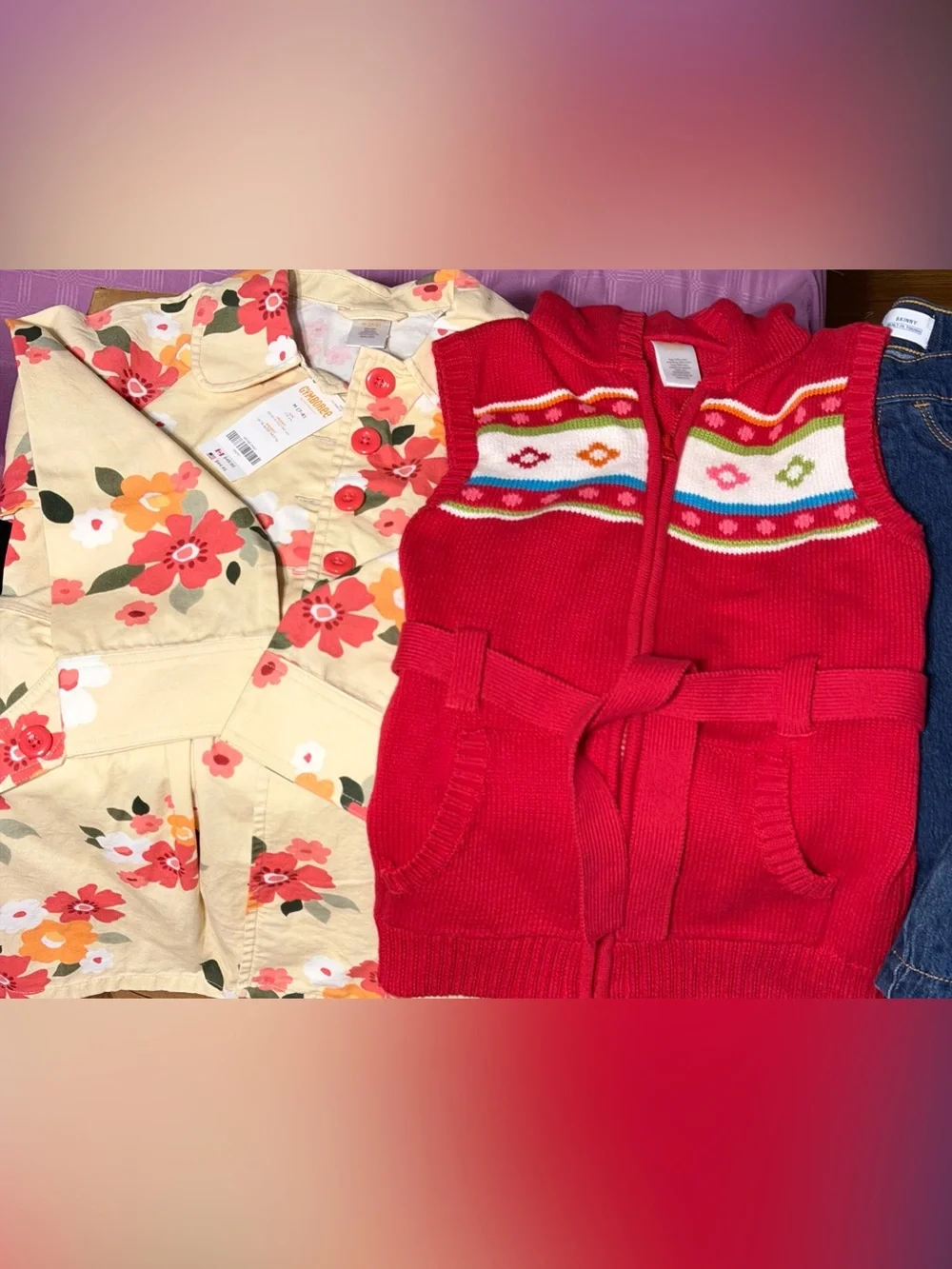 Girls M 7/8 Bundle Lot 7pc NWT Jacket Skirt Red Vest Gymboree Jeans Old Navy Lei
